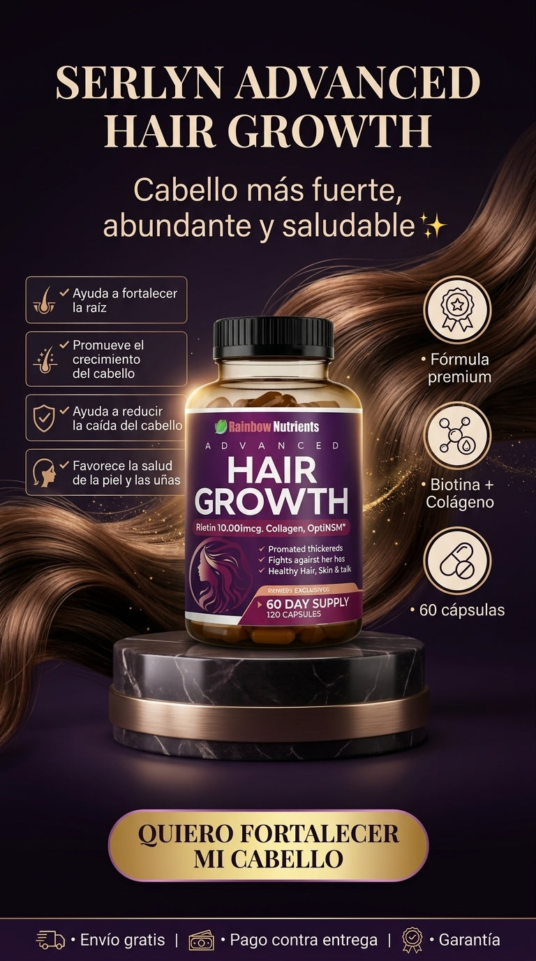 Hair Growth ✨ Fórmula avanzada para un cabello más fuerte y abundante.