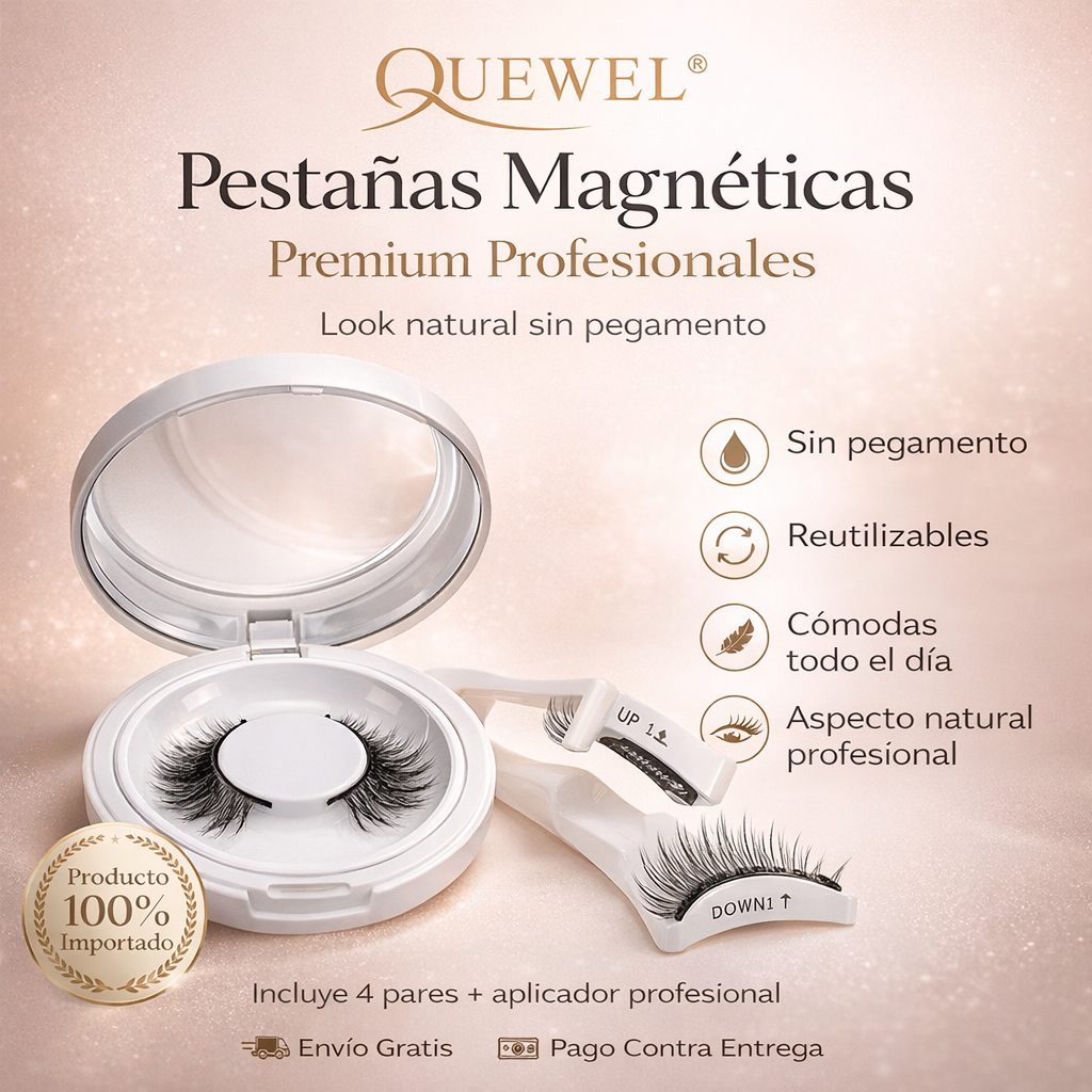 QUEWEL – Pestañas Magnéticas Premium (5 pares + aplicador)