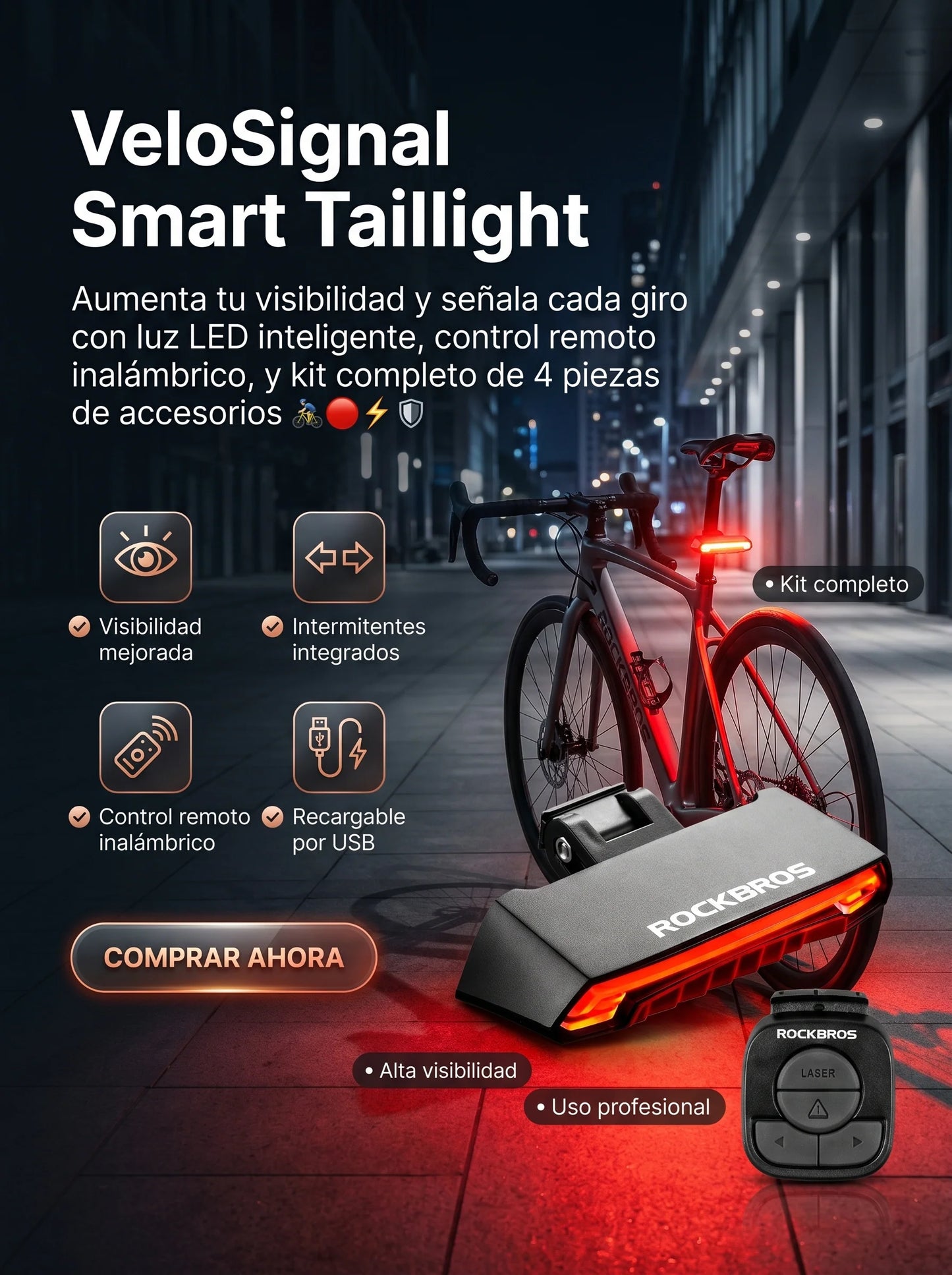 Luz Trasera-🚴♂️💡Mejora tu seguridad en carretera con luz trasera LED recargable⚡🛡️