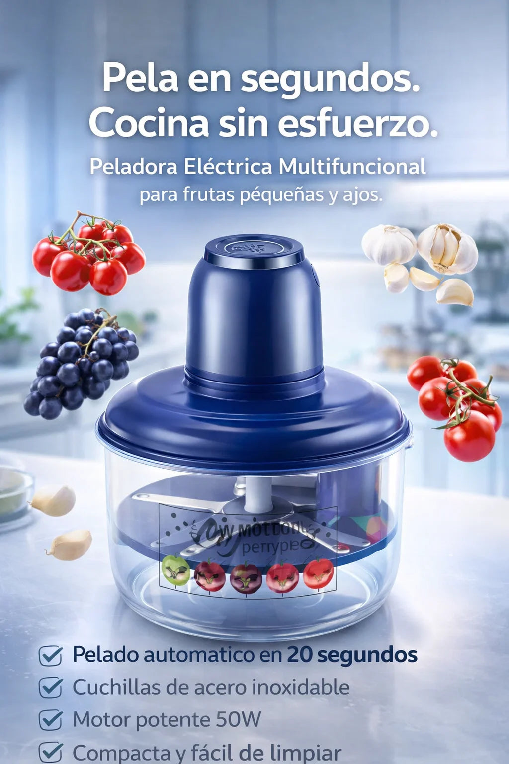 Peladora Eléctrica Multifuncional-Tecnología 3 piezas inteligentes para pelar en solo 20 segundos🍇⚡