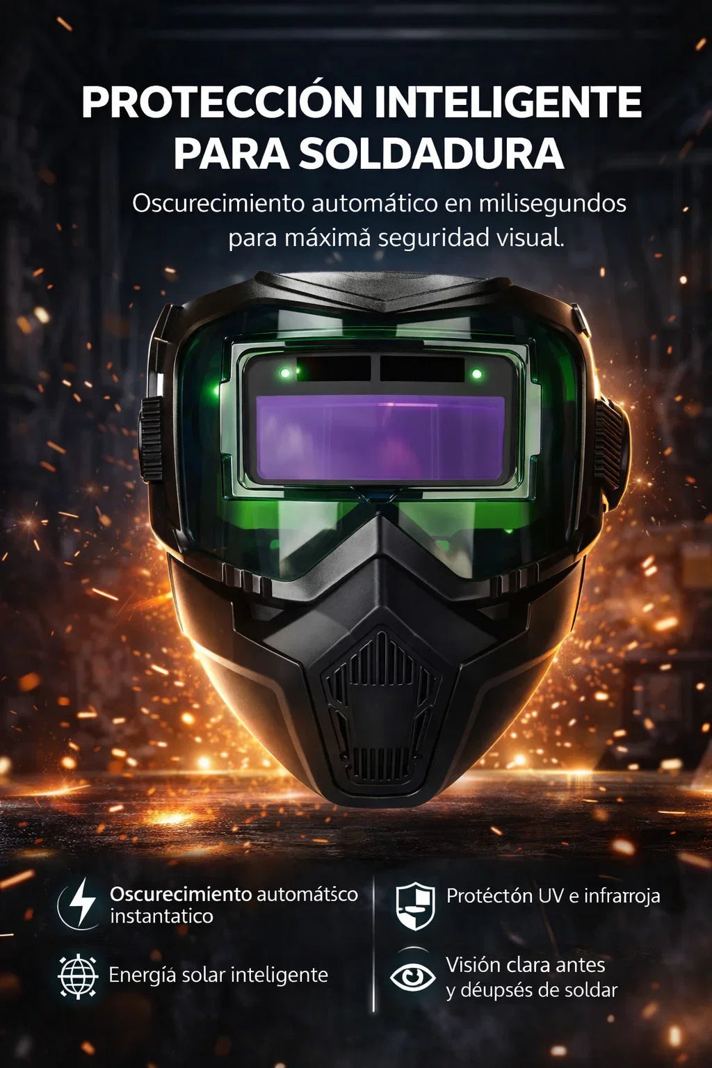 ⚡Máscara Inteligente de Soldadura con Tecnología de Oscurecimiento Automático 🛡️👨🏭