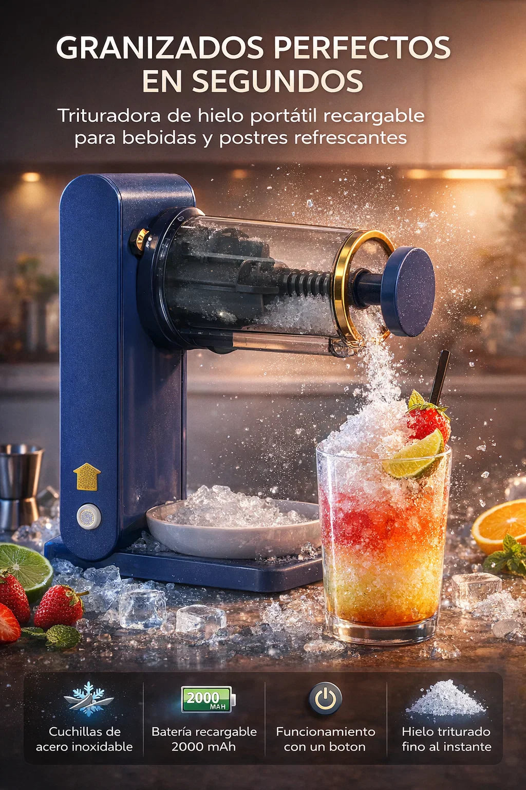 ❄️Trituradora de hielo portátil recargable para granizados perfectos en segundos 🍧⚡