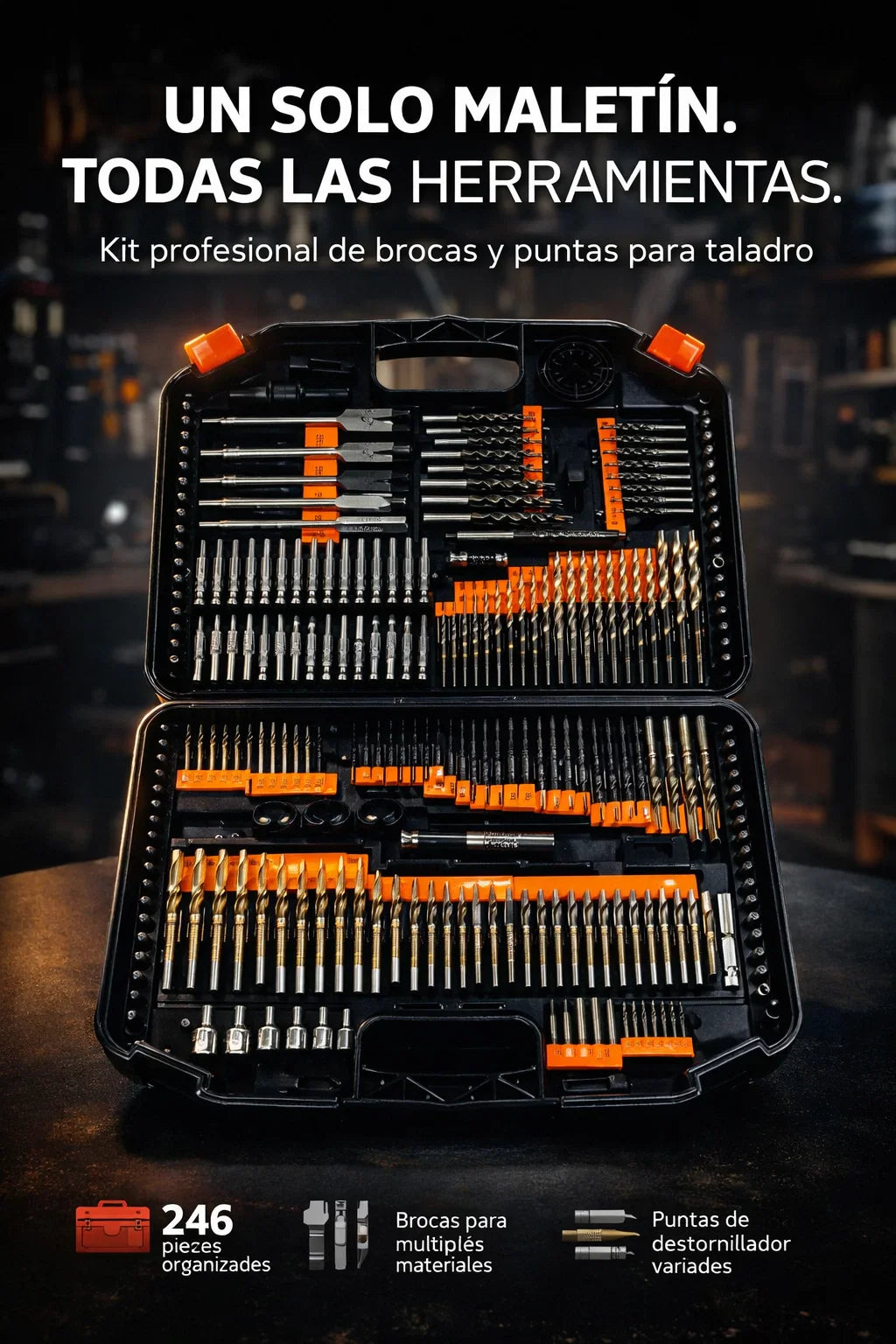 🧰Set Profesional con 246 Piezas de Brocas, Puntas y Dados para Taladro 🔩⚙️