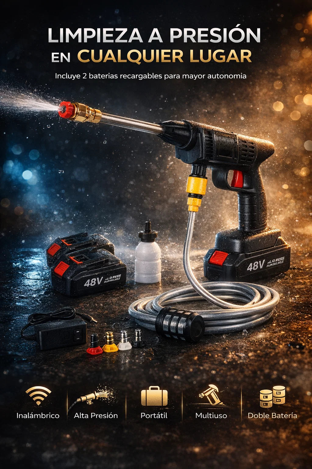 HidroJet PowerClean-💦kit completo de 10 accesorios y 2 baterías
