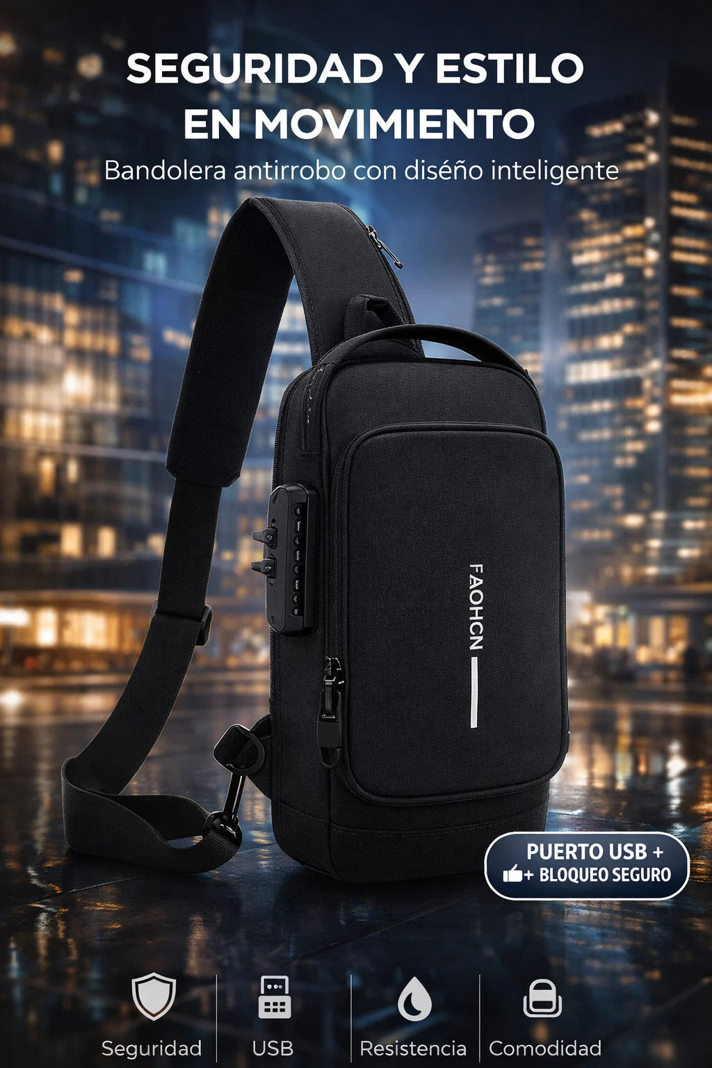 Bolso Antirrobo-🎒🔒Bandolera antirrobo con puerto USB y múltiples compartimentos para llevar todo seguro⚡