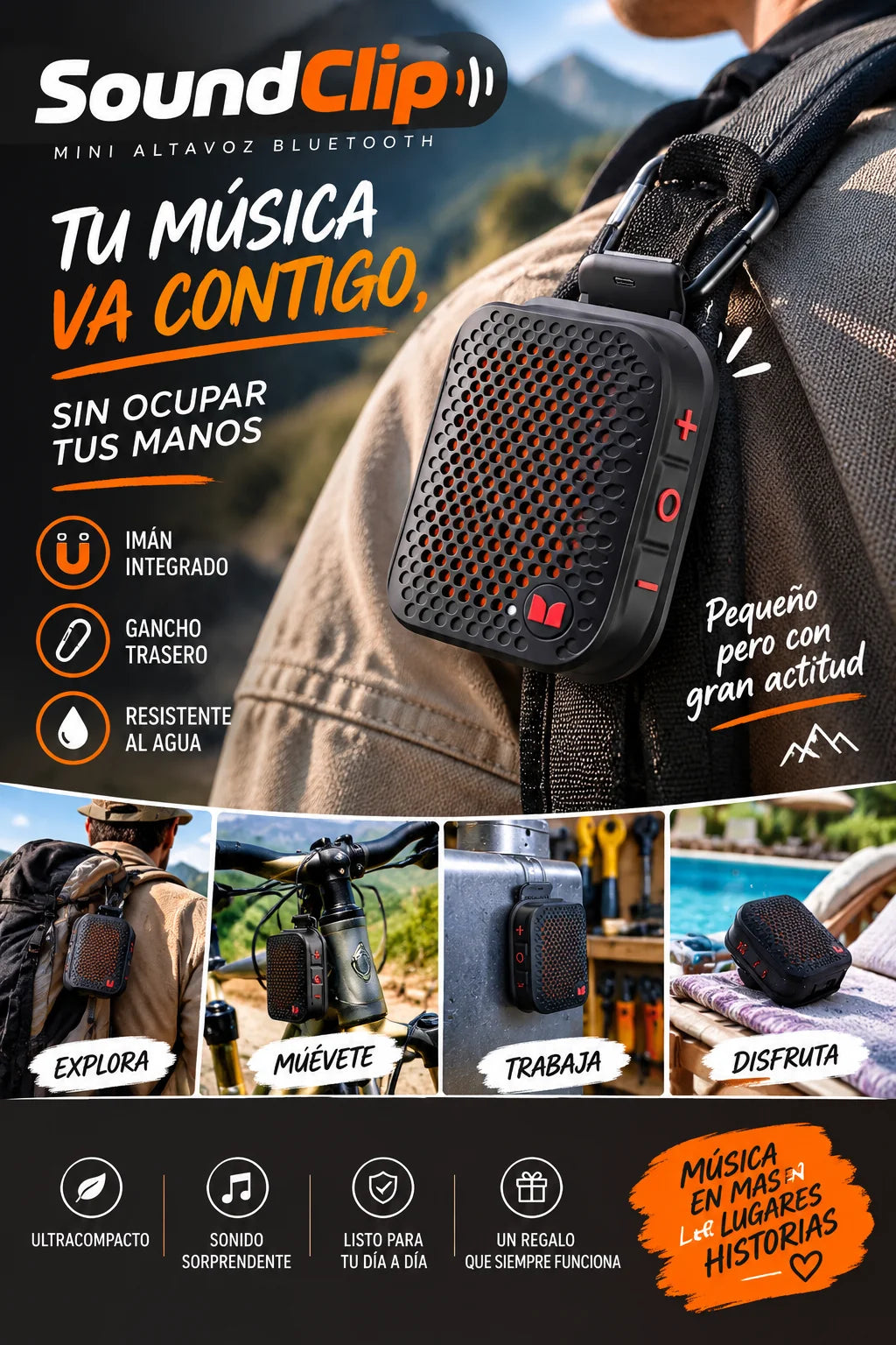 SoundClip™ | Mini Altavoz Bluetooth Portátil 🔊🎵