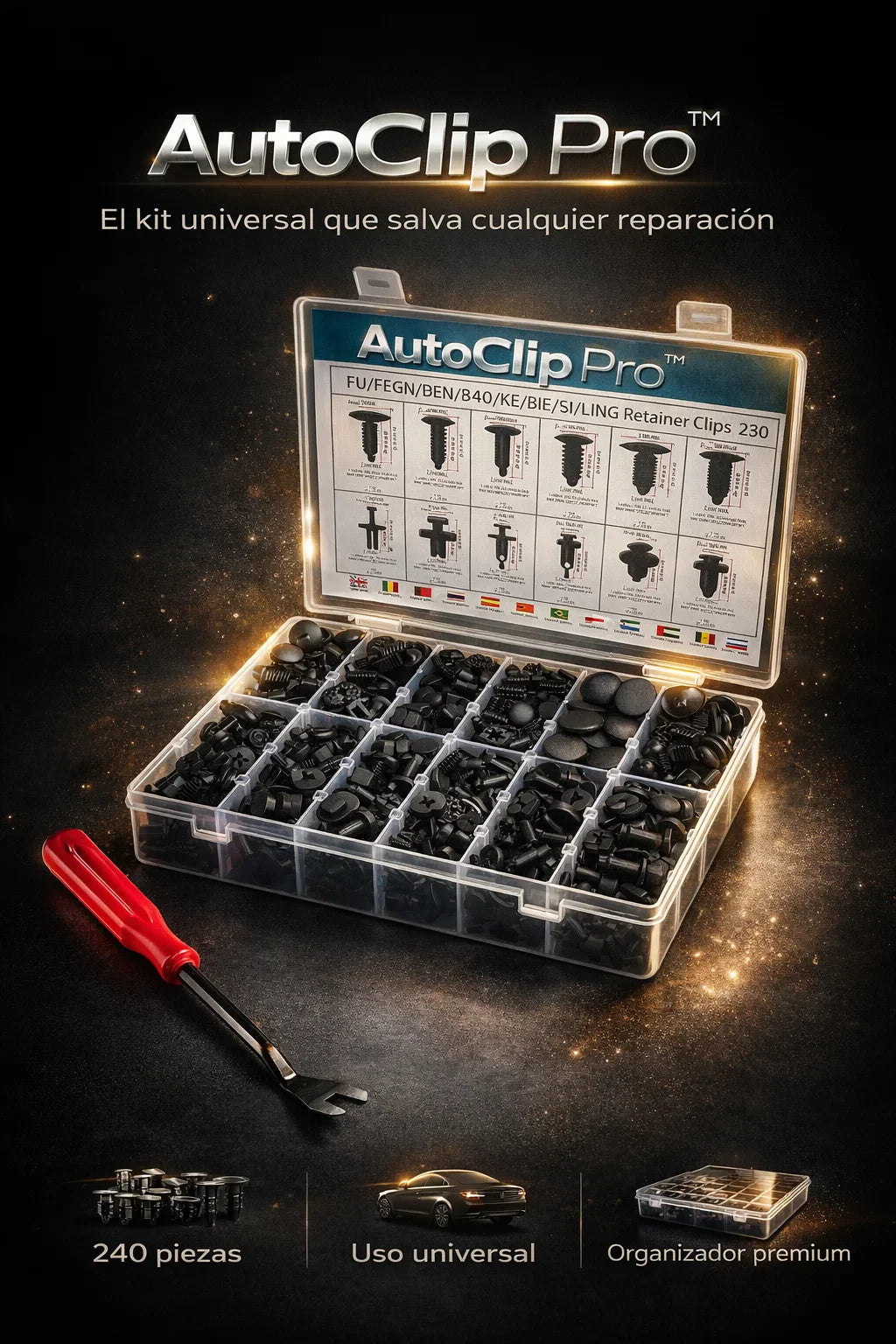 AutoClip Pro™ 👉El kit universal 240 piezas que te salva cualquier reparación 🔧🚗