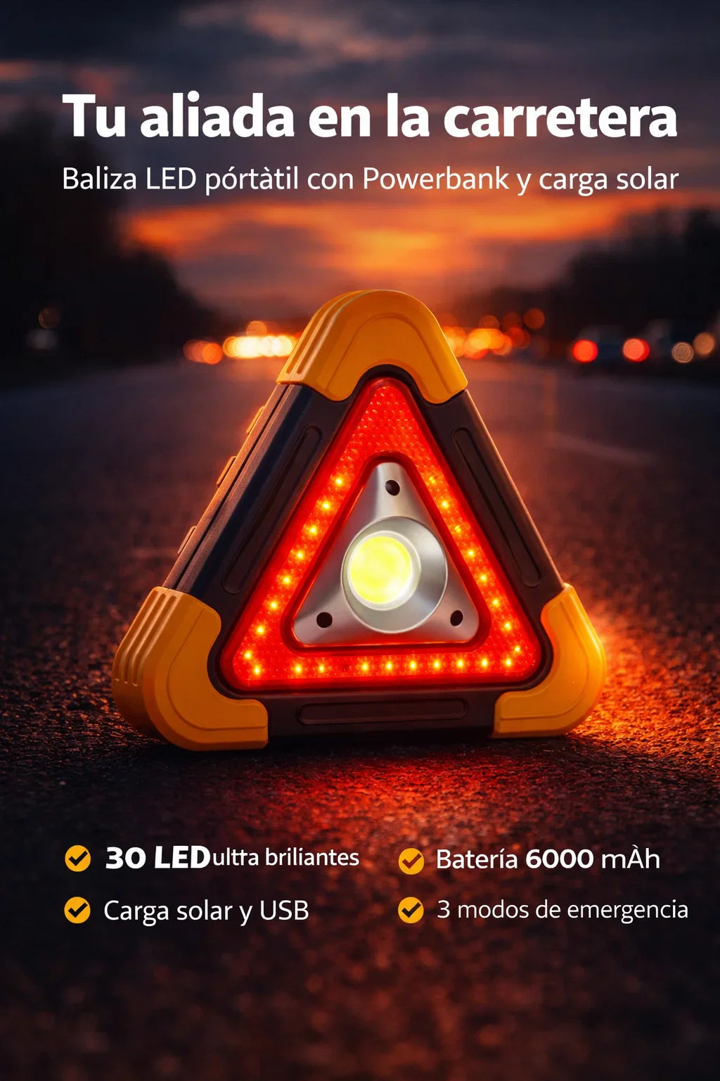 Baliza LED Pro-Protección total con 5 funciones esenciales en un solo dispositivo inteligente🚨⚡
