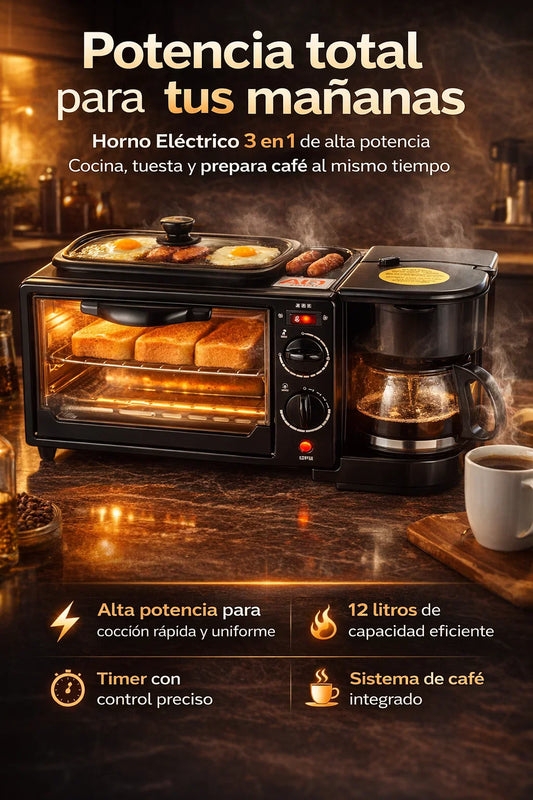 Horno 3 en 1-Desayunos completos en minutos ☕🍳🔥