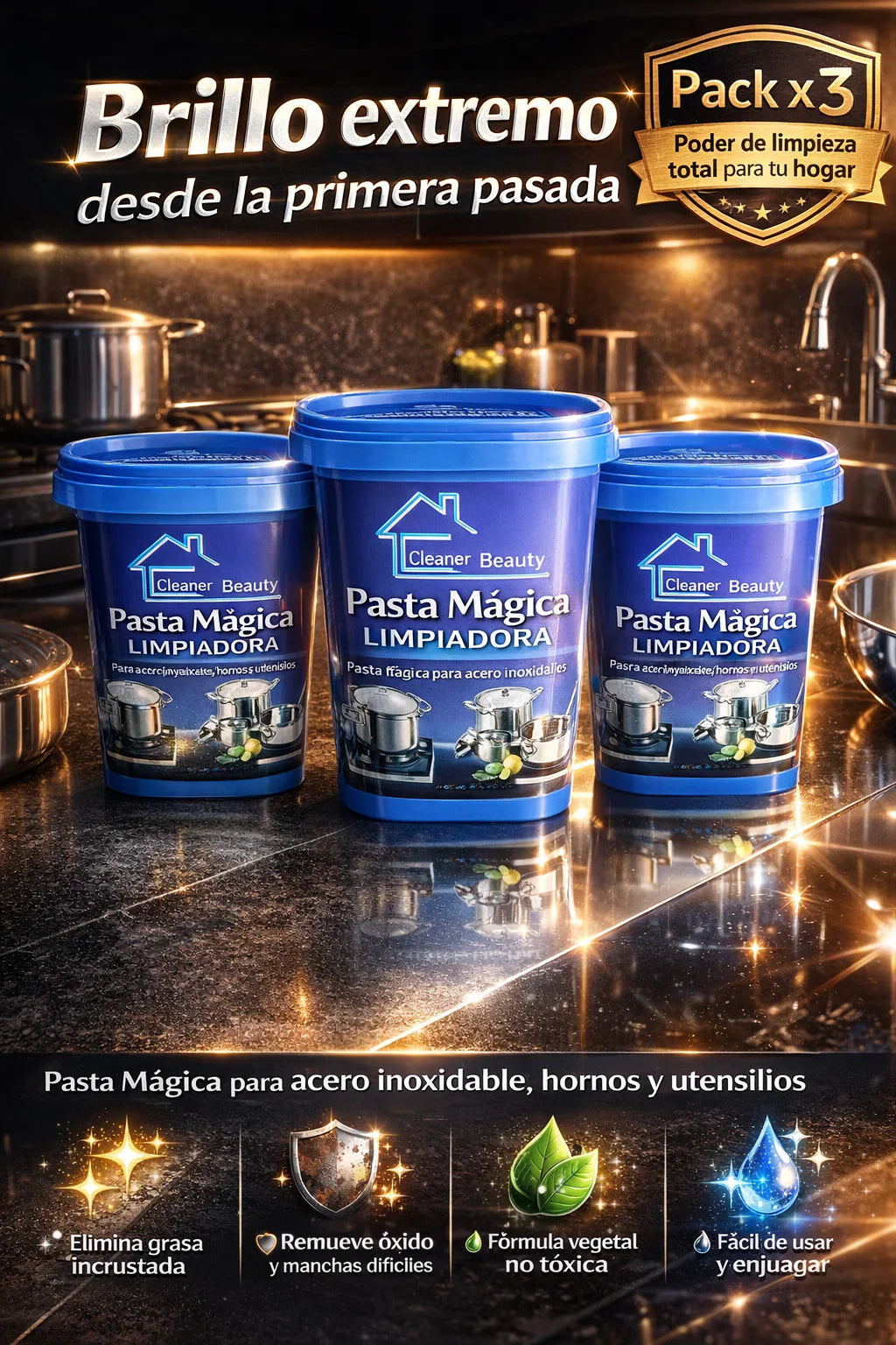 Pasta Mágica-Limpieza profunda y brillo  ✨🧼 pack x3 máximo poder desengrasante 💪🔥