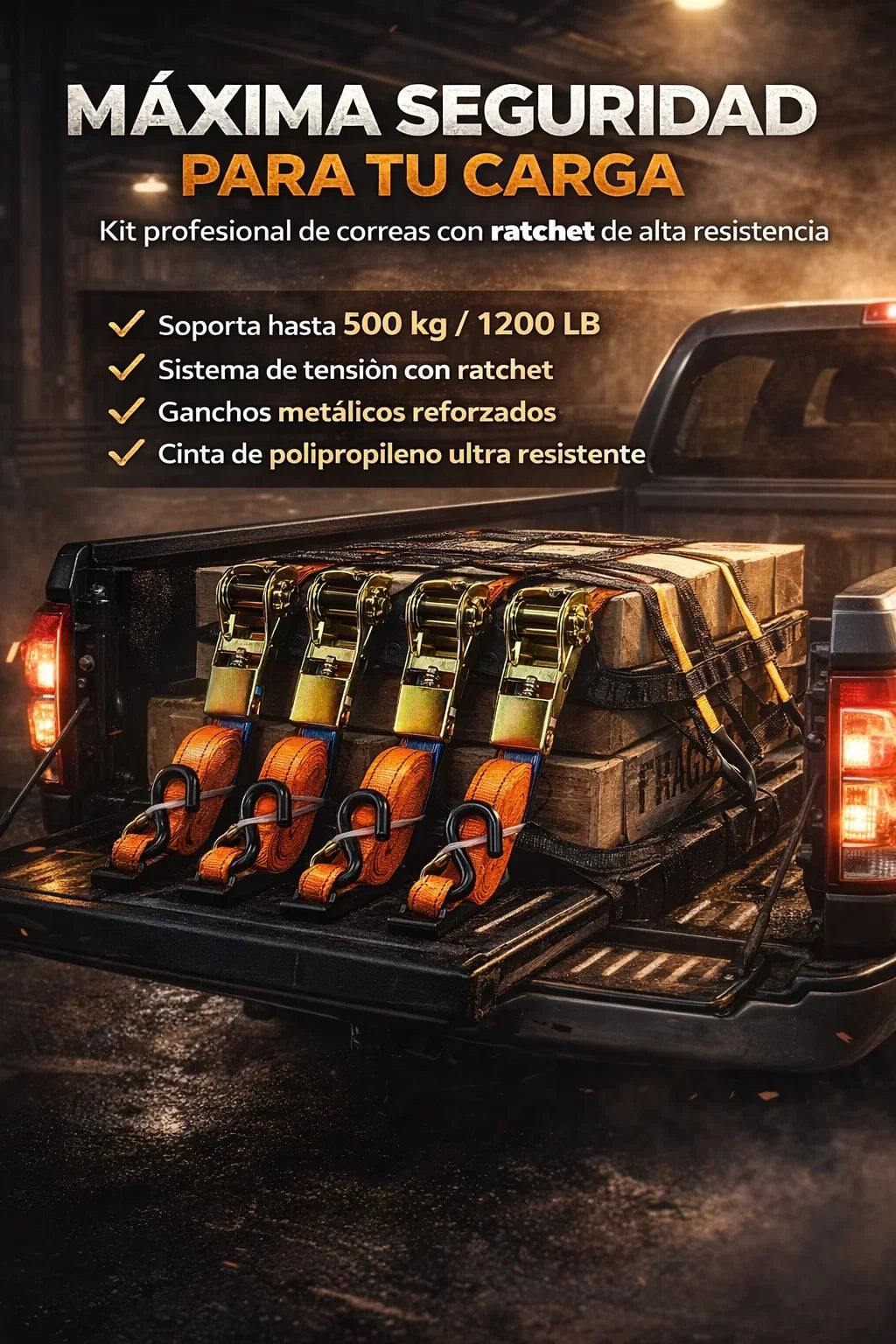 Kit Correas Ratchet Pro-🔒 Sujeta tu carga con máxima seguridad  Kit profesional con 4 correas de amarre ultra resistentes⚡