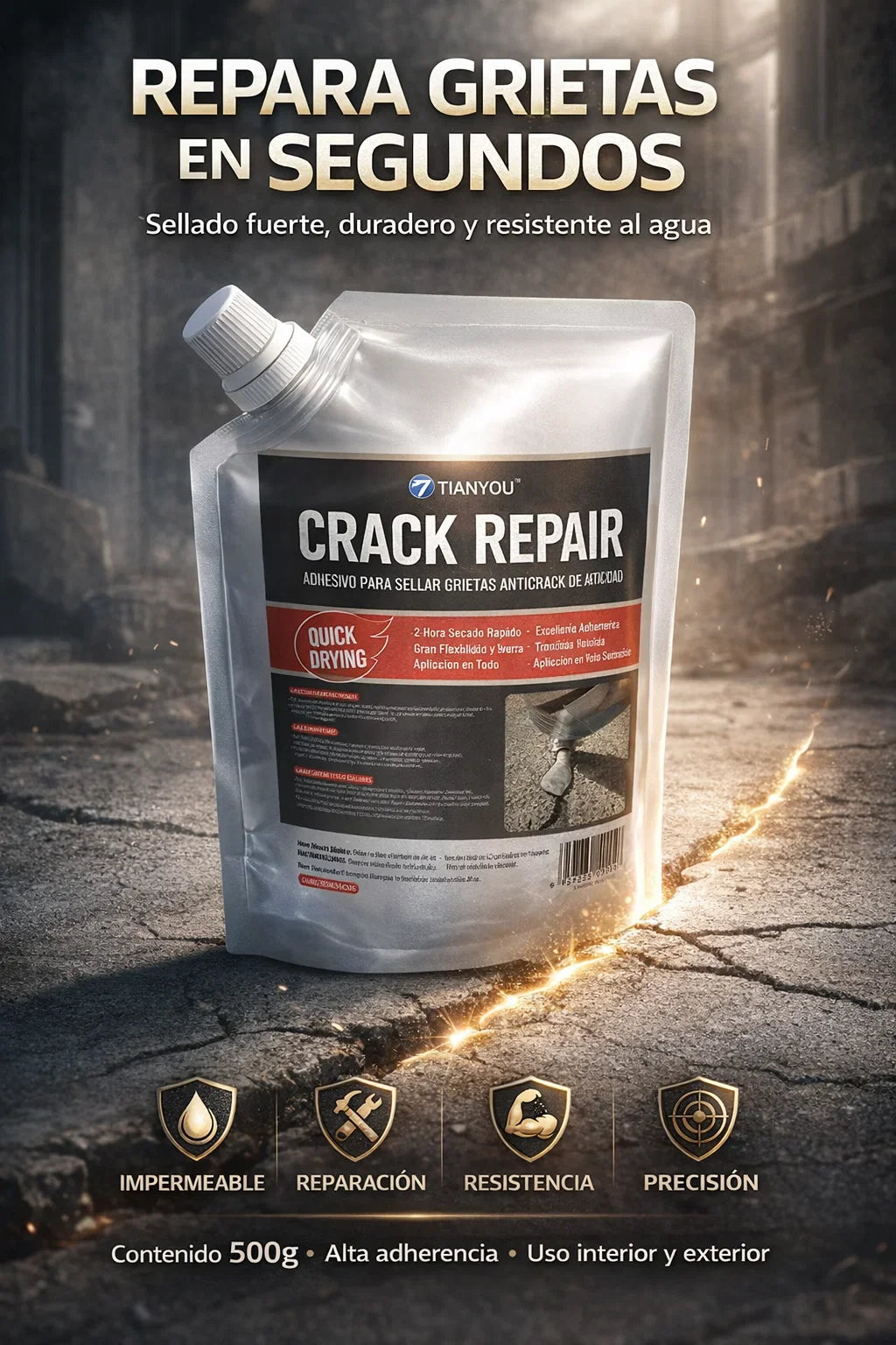 FixSeal-🧱 Reparador de grietas de 500g con aplicador💧✨