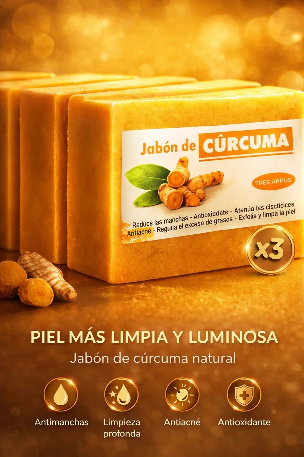 Pack x3 Jabón Curcuma-✨Luce una piel más limpia, uniforme y sin manchas 🌿